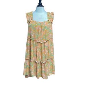 ODDY Pink & Green Floral Ruffle Sleeve Dress Size 3XL NWT